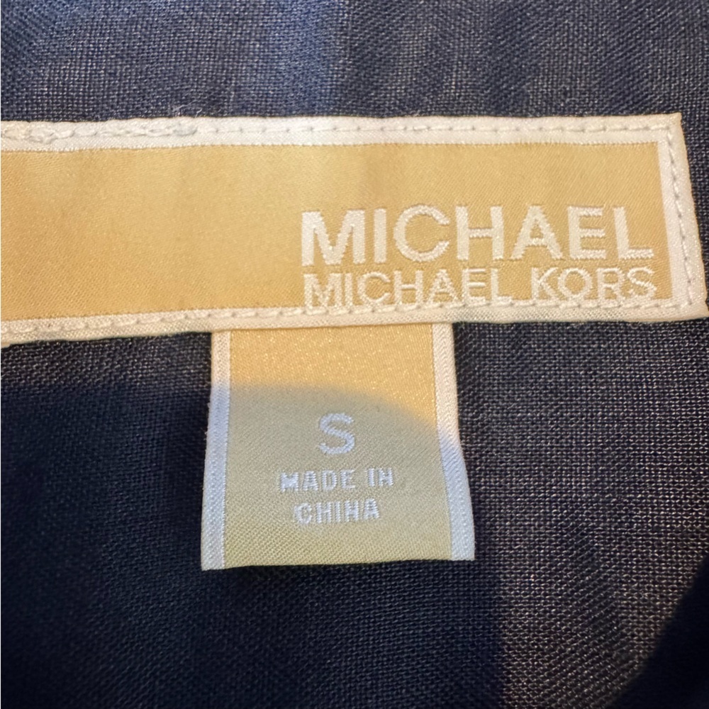 Michael Kors Navy Blue Ramie Button Down Shirt Gold Button Shoulder Size S - Picture 7 of 10